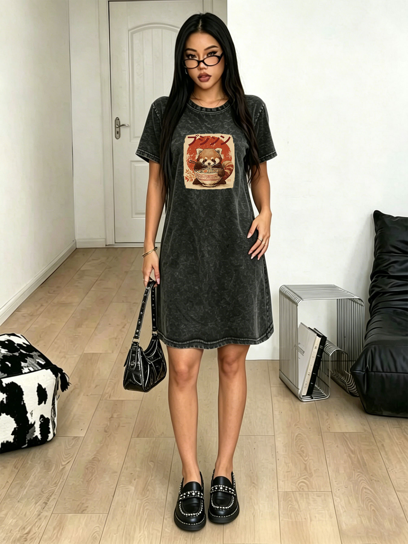 Japanese Brand Streetwear Vintage - Vintage gewaschenes Retro-T-Shirt-Kleid für Damen, japanisches