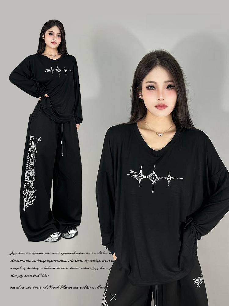 Streetwear Brand With A Logo - Locker sitzendes Langarm-Jazz-Tanz-Streetwear-T-Shirt für Damen, sexy